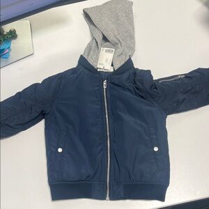 H&M Kids Navy Blue Jacket with Gray Hood